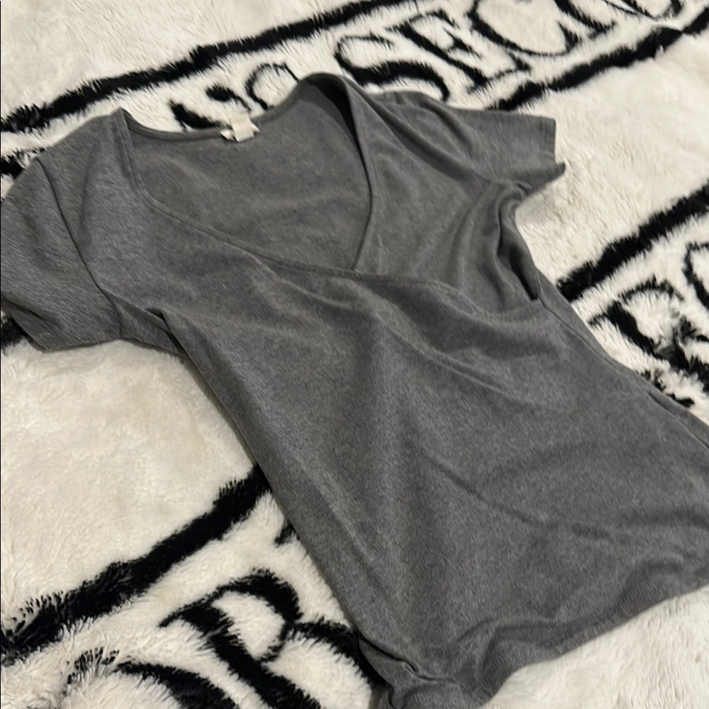 Gray V-Neck Wrap Top